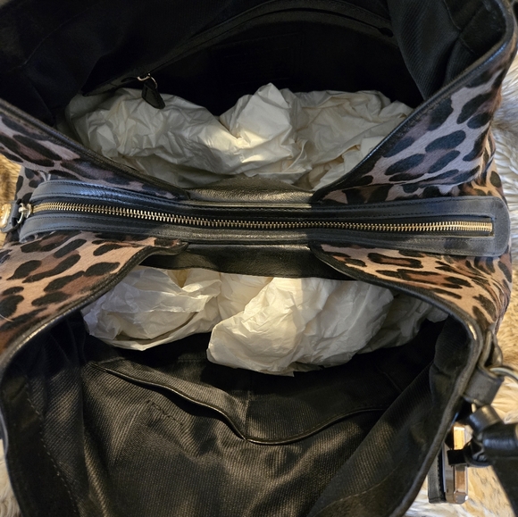 COACH Large Edie Ocelot Leopard Print Haircalf Leather Shoulder Bag 33605 $1200 - Picture 7 of 10